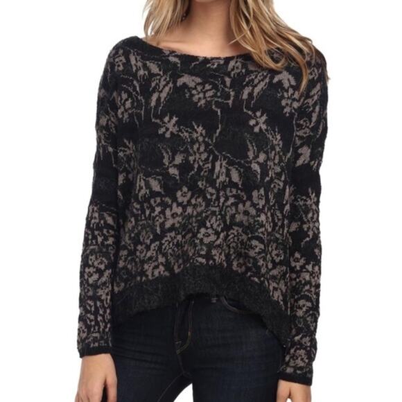 Free People Sweaters - Free People Sweater Womens XS Gray Tan Floral Fields Alpaca Linen Wool Bohemian